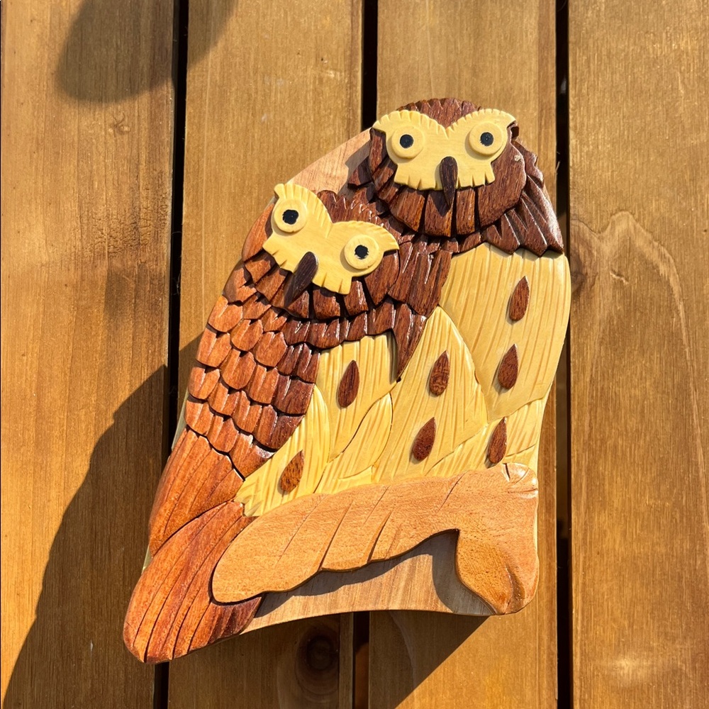Handcrafted owl puzzle box